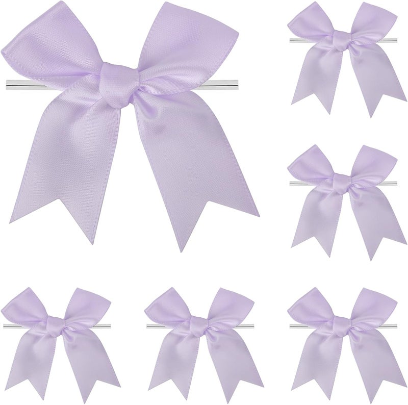 comosso Twist Tie Bows, Satin Ribbon Bows - 3 Inches, 50-Pack for Treat Bags Gift Wrapping Basket Crafts Wedding Baby Shower Brithday Christmas Party Decorations （Lightpurple） - Image 1